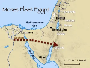 Click to enlarge image. Exodus 2 - Moses Flees Egypt