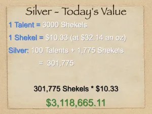 Click to enlarge image. Exodus 38 - Tabernacle Silver Value In 2012