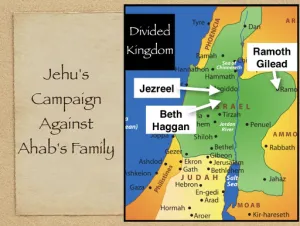 Click to enlarge image. 2 Kings 9 - Jehus Campaign Against Ahabs Family